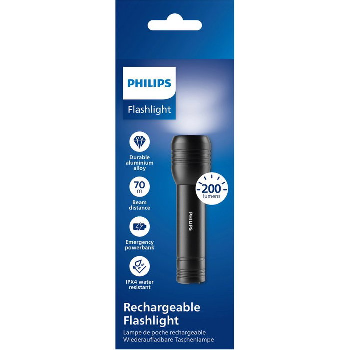 PHILIPS Linterna LED SFL7003R Recargable 200 Lúmenes